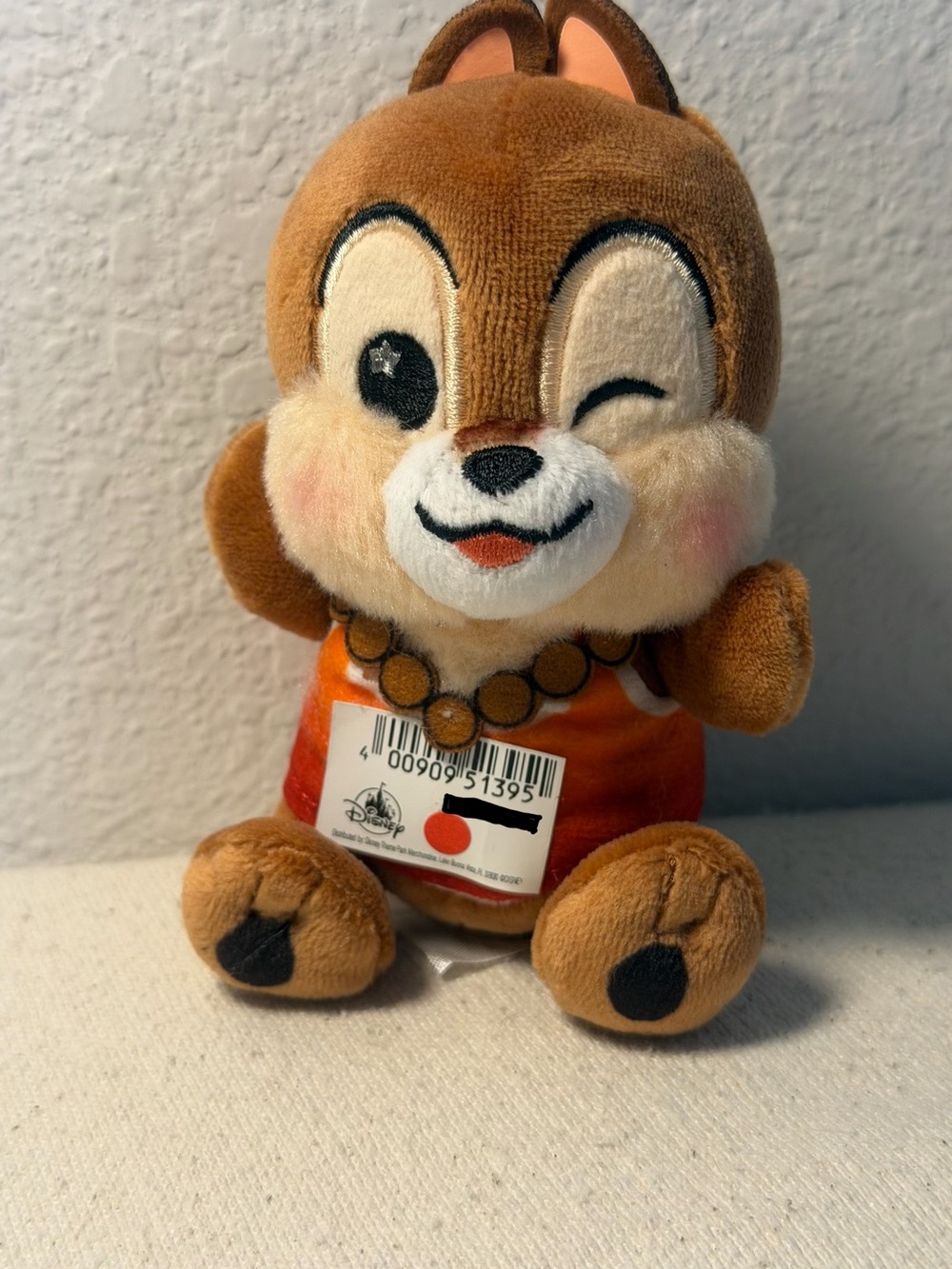 Disney Brown and Orange Chip Plush - Winking Chip with Bead Necklace